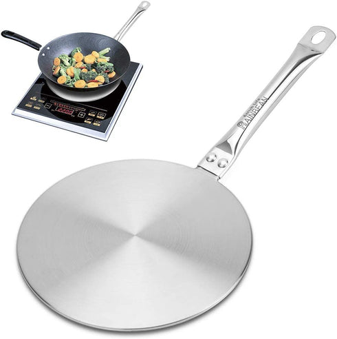 RAINBEAN 7.5Inch Heat Diffuser Simmer Ring Plate, Stainless Steel with Stainless Handle, Induction Adapter Plate for Gas Stove Glass Cooktop Converter, Flame Guard Induction Hob Pans