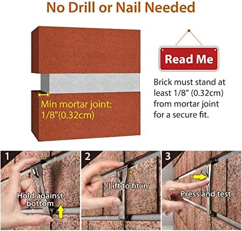 Brick Hook Clips (4 Pack) for Hanging Outdoors, Brick Hangers Fits Standard Size Brick 2-1/4" to 2-3/8" in Height, Heavy Duty Brick Wall Clips Siding Hooks for Hanging No Drill and Nails