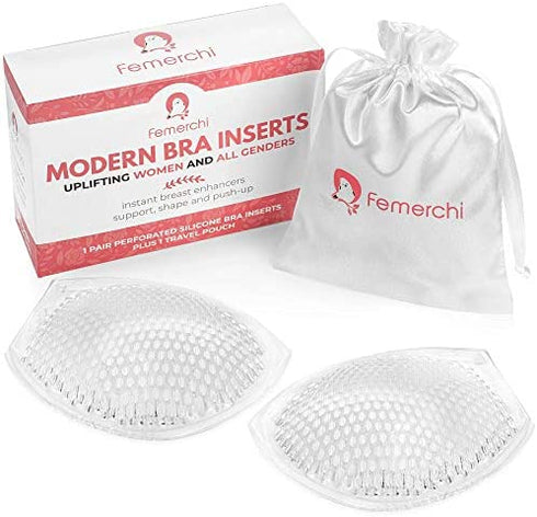 Femerchi Silicone Bra Inserts Pads for Sizes A-D – Breathable, Nonslip Breast Enhancers Inserts – Reusable, Washable Bra Pads Inserts Push Up – Semi-Adhesive Design for Bra, Bikini, Sports Bra