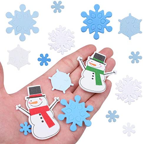 Aneco 800 Pieces Foam Snowflakes Stickers Self-Adhesive Snowman Stickers Decals for Christmas Winter Decoration