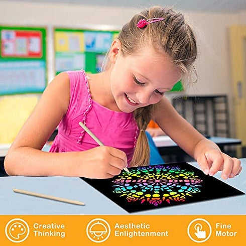 QXNEW Scratch Rainbow Art for Kids: Magic Scratch off Paper Children Art Crafts Set Kit Supplies Toys Black Scratch Sheets Notes Cards for Boys Girls Birthday Party Favors Games Christmas Easter Gifts