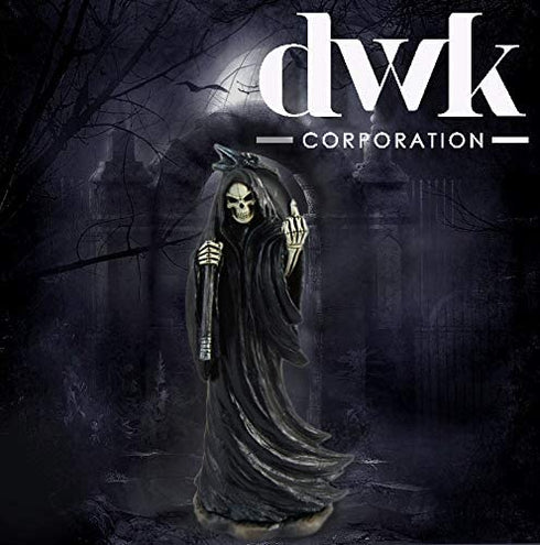 DWK - Grim Grouch - Reaper Harbinger of Death with Middle Finger Flipping The Bird Statue Satire Figurine Halloween Party Novelty Gothic Home Decor Accent, 8-inch