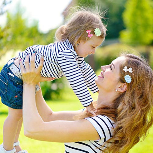 76 Pieces Self Hinge Plastic Hair Barrettes for Girls Multi-coloured Flower and Bowknot Hair Clips Cute Hair Barrettes 80s 90s Hair Clips Cartoon Design Hairpins Hair Accessories (Flower, Bowknot)