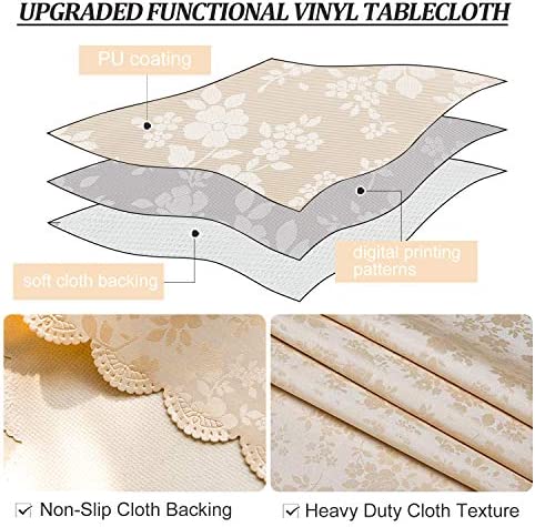 smiry Waterproof Vinyl Tablecloth, Rectangle Heavy Duty Table Cloth, Wipeable Table Cover for Kitchen and Dining Room (Beige, 52" X 70")