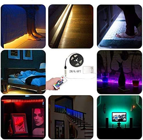 HIKENRI Upgraded Battery Powered Led Strip Lights, USB LED Strip Lights 5050 2M/6.6FT, Flexible Color Changing RGB LED Light Strip, 60 LEDs 5V Battery-Powered with IR Controller