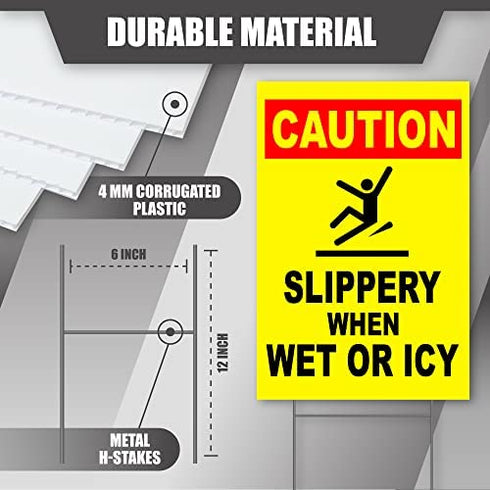 Caution Slippery When Wet or Icy - 8 x 12 Coroplast Slippery When Wet Sign - Caution Ice Sign - Slippery Sign Warning - Caution Wet Floor Sign Yellow