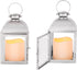 Silver Decorative Lantern, Set of 2 - LED Flameless Candles, 8 Inch, Battery Operated, 6 Hour Timer, Winter Wedding Centerpiece / Ramadan Home Decor