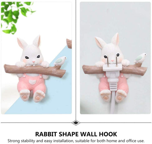 KESYOO Rabbit Wall Hook Resin Bunny Coat Hooks Wall Mount Decorative Animal Figurine Hooks Rack Hangers Holders for Clothes Towels Robe Keys Hats Bags Cable Wire