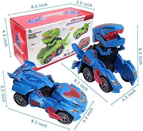 Dinosaur Toys for 3-6 Year Old Boys for Kids Transforming Dinosaur Car with LED Light and Music Gifts for 4-7 Year Old (Blue) by huwairen