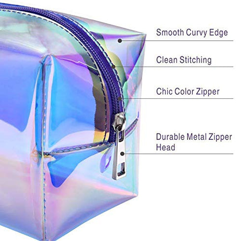 F-color Holographic Makeup Bag - Clear Makeup Bag for Women - Travel Clear Cosmetic Bag - Waterproof Large Clear Makeup Pouch with Zipper , Purple