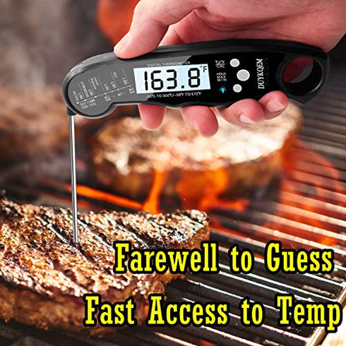 DUYKQEM Instant Read Digital Meat Thermometer (2 Pack) Waterproof Kitchen Cooking Food Thermometer with Probe Backlight & Calibration,Best Quick Grill Meat Thermometer for Grilling BBQ Smoker Chefs