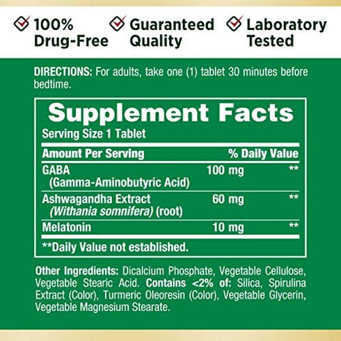 Stress Support Melatonin by Nature's Bounty, Sleep3 Maximum Strength 100% Drug Free Sleep Aid, Dietary Supplement with Ashwagandha, Time Release Technology, 10mg, 28 Tri-Layered Tablets