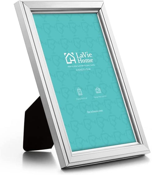 LaVie Home 4x6 Picture Frames (6 Pack, Silver) Simple Designed Photo Frame with High Definition Glass for Wall Mount & Table Top Display, Set of 6 Classic Collection