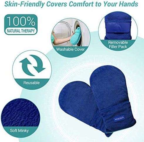 Microwavable Heated Mittens, Hot and Cold Hand Therapy Gloves, Heat Arthritis Gloves for Hands Warmer Therapy and Trigger Fingers Pain Relief & Carpal Tunnel Fit for Many Hand Sizes (Blue)
