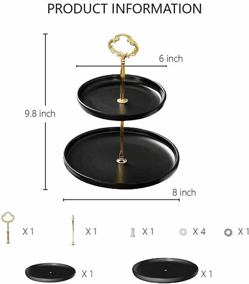 Small 2-Tier Ceramic Porcelain Cupcake Stand, Tiered Serving Stand, Dessert Stand,Fruit Candy Tower, Serving Tray Platter for Birthday/Tea/Wedding/Baby Shower/Buffet Server(Black 6" x 8")