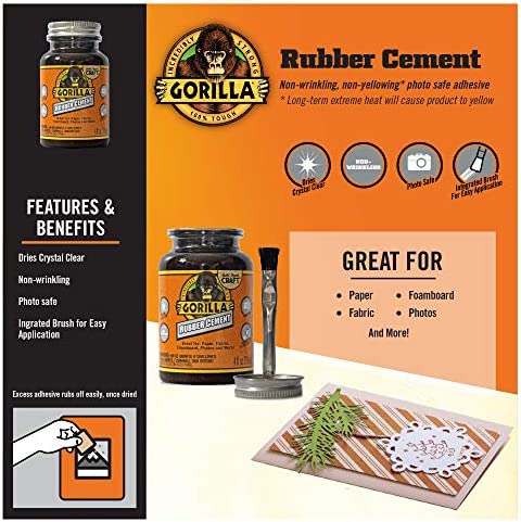 Gorilla Rubber Cement with Brush Applicator, 4 Ounce, Clear, (Pack of 2)