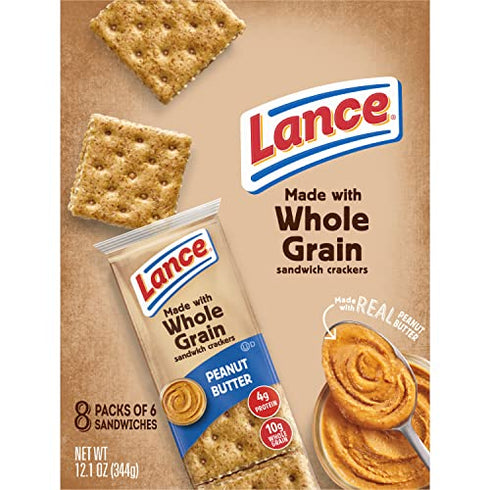 Lance Sandwich Crackers, Made with Whole Grain Crackers, Peanut Butter, 8 Individual Packs