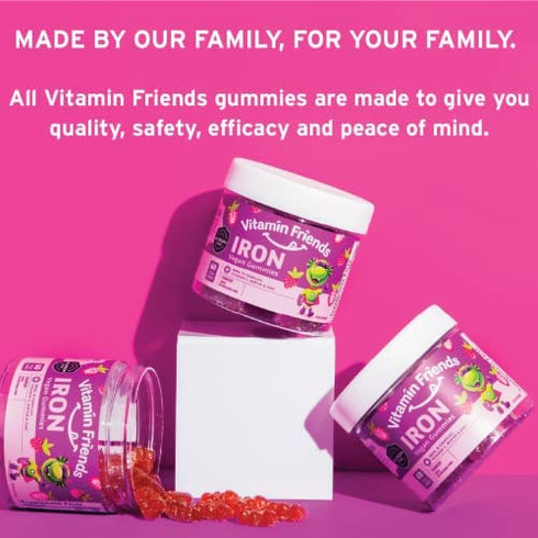 Vitamin Friends Iron Multivitamin for Kids - Vegan (60 Day Supply) Ferrous Fumarate with B-Complex, Vitamin C, Zinc, Biotin - Iron Gummies Support Kids Body Function Iron Levels & Anemia