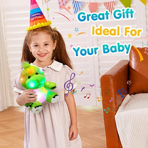 BSTAOFY 11'' Light Up Dinosaur Stuffed Animals Cute LED T-Rex Soft Plush Toy Glow in The Dark Gifts for Kids Boys Girls Birthday Holiday, Green
