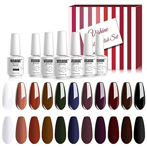 Vishine Fall-Winter Gel Nail Polish Kit 11 Colors Classic Series with Matt Top Coat , 8ml Each Manicure Gift Set