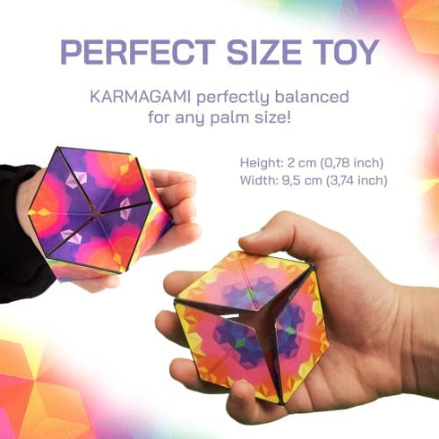 Karmagami “Pixels” and Boho 2 Pack Sensory Toy for Kids - Kaleidocycle Fidget Toy for Adults to Stay Calm & Focused - Tear-Resistant Desk Manipulative Gadget (Ages 4+)
