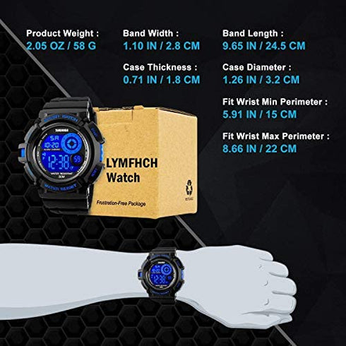 Skmei Mens Sport Running Watch, Digital Electronic 50M Waterproof Military Army Sports LED Wristwatch Water Resistant with Stopwatch Unique Dial 7 Color Changeable Backlight - Blue