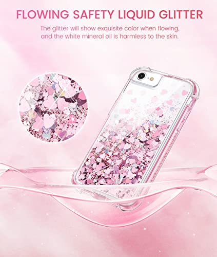 Caka Case for iPhone SE 2020, iPhone 7 8 SE 2020 Glitter Case with Built-in Screen Protector for Girls Women Girly Liquid Cover Shockproof Case for iPhone 6 6s 7 8 SE 2020 2022 (Rose Gold)