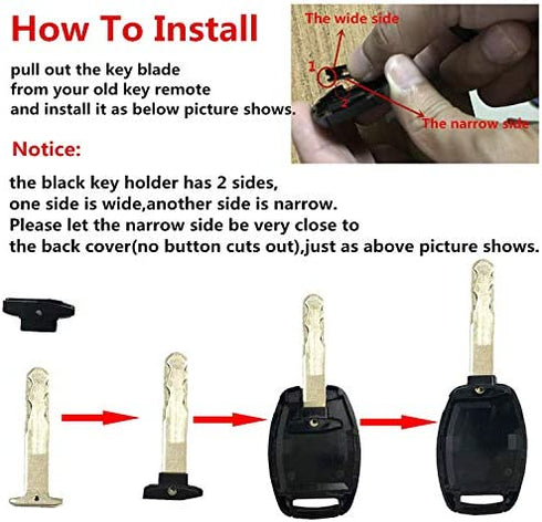 Key Fob Shell Case Fit for Honda Accord Crosstour Civic Odyssey CR-V CR-Z Fit Keyless Entry Remote Key Housing Replacement with Screwdriver (Black)