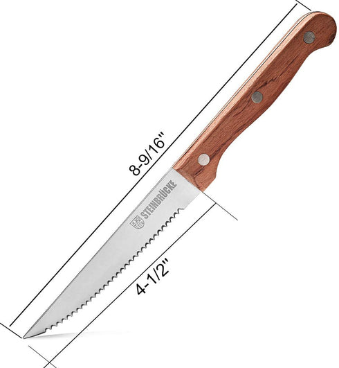Megaflint Steak Knives Set of 8 - Steak Knives with Polished Rosewood Handle, 5Cr15Mov Stainless Steel Blade HRC 57-58 Hardness Full Tang (Not dishwasher safe)