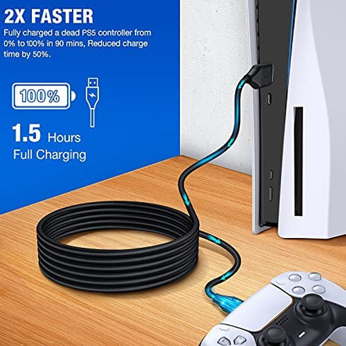 13.2 Ft PS5 Controller Charging USB C Cable Replace Charger Cable for PS5 Charging Station Dock, 90 Mins Fast Plug Charging Cord Compatible with Playstation 5/Xbox Series Wireless Remote Control Black