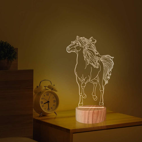 Horse Lamp 3D Illusion Animal Night Light LED Warm White Table Lamps for Kids Girls Room Decor Gifts