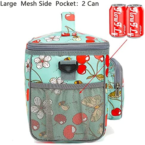 FlowFly Insulated Reusable Lunch Bag Adult Large Lunch Box for Women and Men with Adjustable Shoulder Strap Front Zipper Pocket and Dual Large Mesh Side Pockets, Cherry