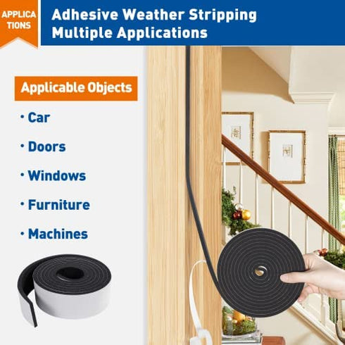 MAGZO Wide Door Weather Stripping 2 Inches W X 1/4 Inch T, Adhesive Foam Insulation Tape for Air Conditioner, Total Length 13 Feet (6.5 Feet x 2 Rolls)