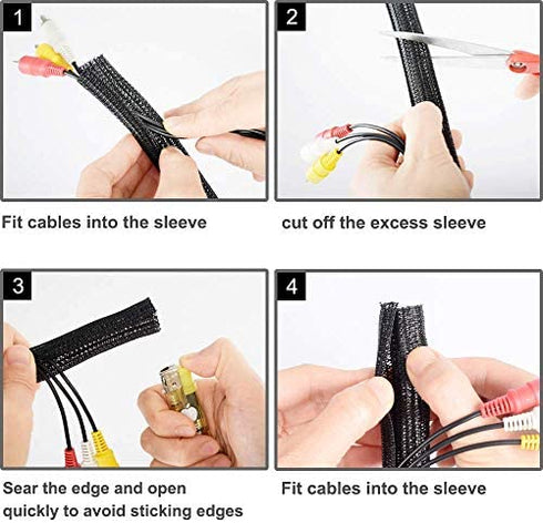 ZhiYo 6.6ft - 1 inch Cable Sleeve, Cord Wrap Wire Protector Tubing for Pets, PC Cable Wrap, Computer Cable Management Sleeve - Black