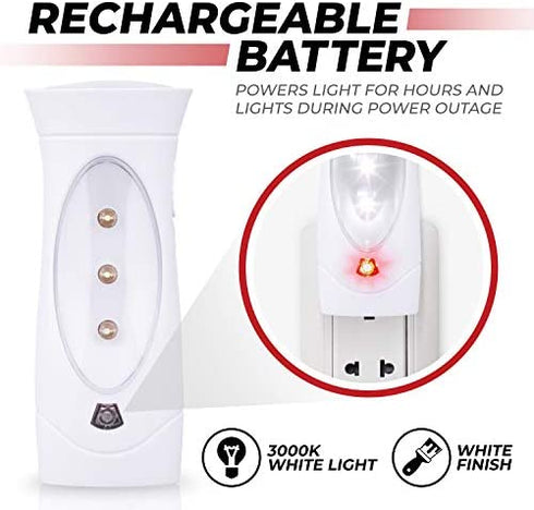Amerelle LED Emergency Lights For Home Power Failure – Triple Function Power Failure Light and Plug In Flashlight Combo, With Rechargeable Battery – Be Snow Storm & Hurricane Ready (71134)