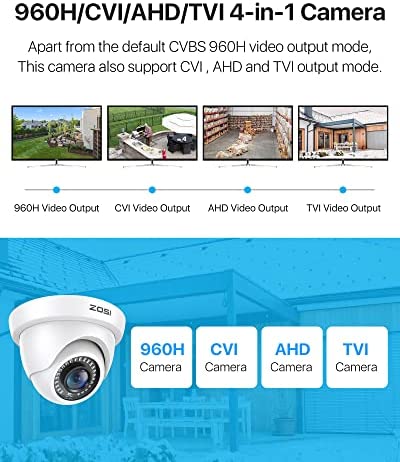 ZOSI 1080p Dome Security Cameras (Hybrid 4-in-1 HD-CVI/TVI/AHD/960H Analog CVBS),2MP Day Night Weatherproof Surveillance CCTV Camera Dome Outdoor/Indoor,Night Vision Up to 80FT