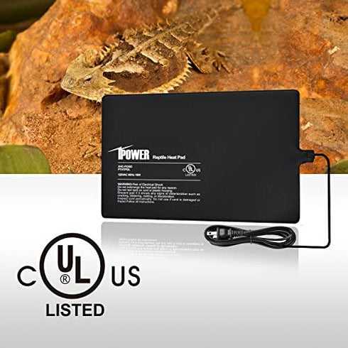 iPower Reptile Heat Pad 8X12 Inch 16W Under Tank Terrarium Warmer Heating Mat for for Turtle, Lizard, Frog, Snake, Reptile, and Other Small Animals
