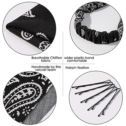6 Pack Hair Scarf Headband for Women - Elastic Hair Kerchief Boho Triangle Bandana Head Scarf with Clips Non Slip Leopard Print Hair Scarves for Girls