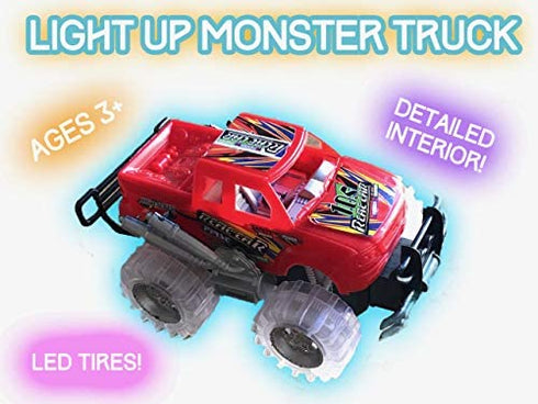 Light Up Monster Truck with Flashing LED Tires & Push N Go Friction for Easy Motion - Great Birthday Gift for Boys or Girls Ages 3+ - Ideal Party Favor or Carnival Prize