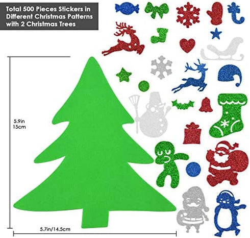 KATUMO Christmas Foam Stickers, 500Pcs Glitter Foam Stickers Self Adhesive Xmas Theme Shapes Stickers Christmas DIY Crafts Stickers for Christmas Party Decoration Classroom DIY Crafts Supplies