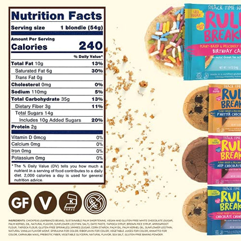 Rule Breaker Snacks Vegan Gluten Free | Birthday Cake Blondie Cookies | Plant-Based, Dairy, Nut, Soy, Allergen Free, Kosher | Soft-Baked, Great for lunchboxes Snacks for Kids and Adults (Pack of 4)
