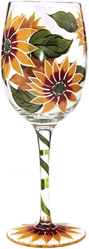CHOOLD Sunflower Artisan Painted Wine Glass Flower Print Wine Glasses Lead-Free Glasses Goblet for Party Wedding Christmas Gift