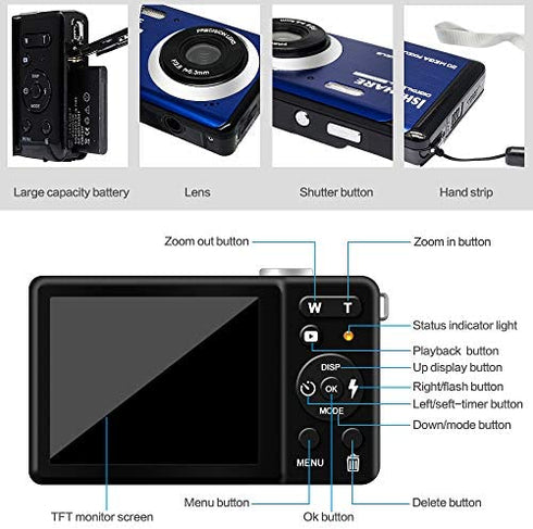 Mini Digital Camera for Photography with 2.8 Inch LCD 8X Digital Zoom, 20MP HD Digital Camera Rechargeable Point and Shoot Camera, Indoor Outdoor for Kids/Seniors/Learner(Blue)