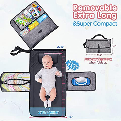 Gimars Large Capacity 6 Pockets Baby Portable Changing Pads, Waterproof & Easily Cleanable Detachable Travel Portable Diaper Changing mat, Baby Shower Gifts, Newborns Essentials