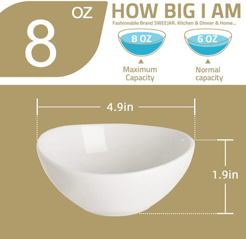 SWEEJAR Ceramic Small Bowls Set, 8 OZ for Ice Cream, Dessert, Small Side Dishes, Salad, Fruit, Set of 6 (Blue)