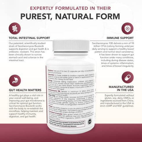 Pure Therapro Rx Saccharomyces 10B - Saccharomyces Boulardii, 10 Billion CFU Per Serving, Patented Strain CNCM I-3799, Probiotic Capsules, Probiotics for Men and Women - 120 Count (Pack of 1)