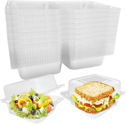 100Pcs Clear Plastic Take Out Containers,Square Hinged Food Container,Disposable Clamshell Dessert Trays Holders Boxes for Cake,Salad,Sandwiches,Hamburger,Pasta,Chips,5 x 4.7 x 2.8 Inch