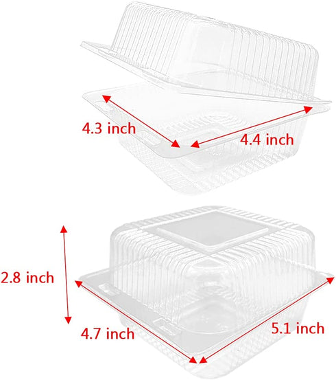 100Pcs Clear Plastic Take Out Containers,Square Hinged Food Container,Disposable Clamshell Dessert Trays Holders Boxes for Cake,Salad,Sandwiches,Hamburger,Pasta,Chips,5 x 4.7 x 2.8 Inch