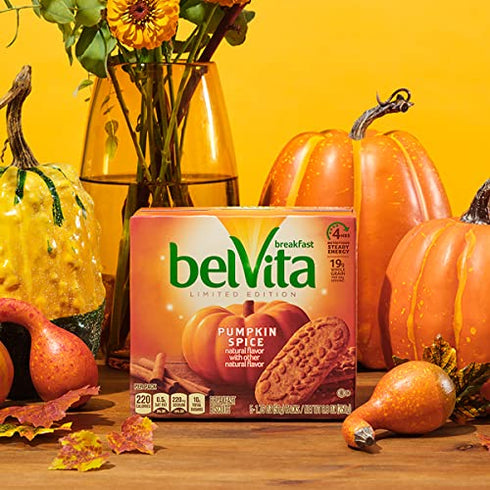 belVita Pumpkin Spice Breakfast Biscuits, 1 Box of 5 Packs (4 Biscuits Per Pack)