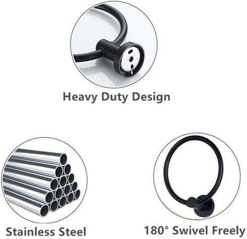mafffoliverr Bathroom Hardware Set, Hand Towel Ring and Toilet Paper Holder for Bathroom Towel Rack Towel Hanger Wall Mounted Bathroom Fixtures (Black)